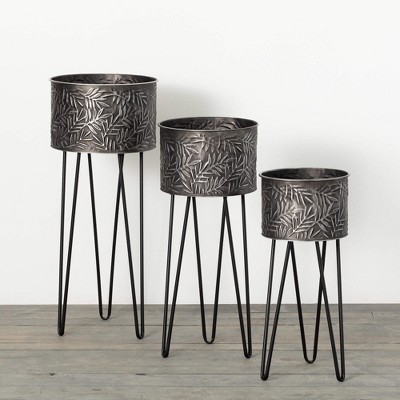 Sullivans 29.75", 26" & 22" Cylinder Planters With Legs Set of 3, Metal