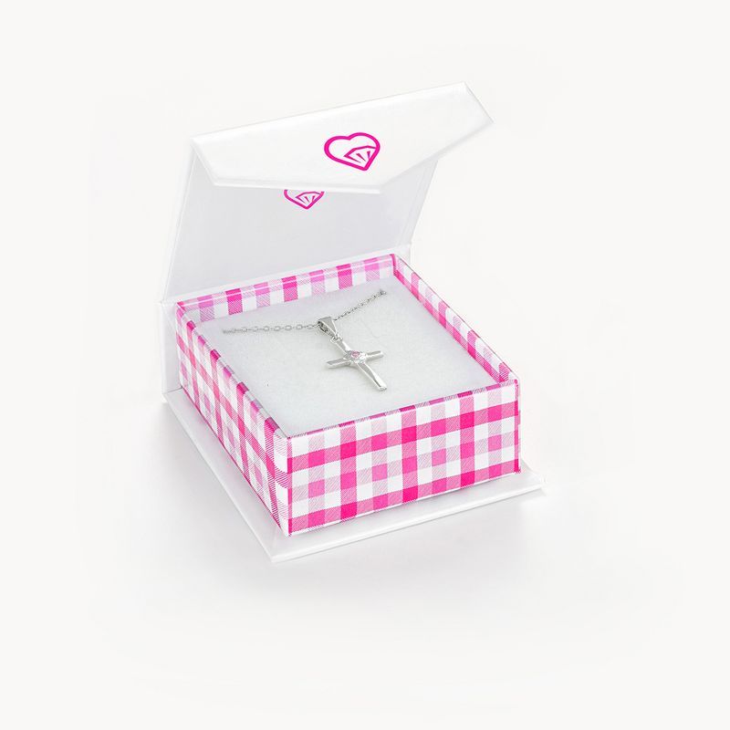 Girls' Flower CZ Cross Sterling Silver Necklace - In Season Jewelry, 5 of 7