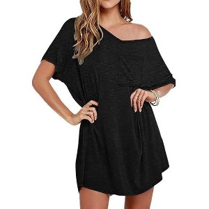 Ekouaer Womens Tshirt Nightgown Cotton V Neck Sleepshirts Comfy Casual Nightshirt for Women - 1 of 4