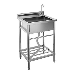 Utility Sink, Freestanding Single Bowl Laundry Sink with Hot and Cold Water, Stainless Steel Sink with Storage Shelf for Kitchen and Bathroom - 1 of 4
