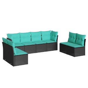vidaXL Patio Sofa Set with Cushions - 8 Piece Black Poly Rattan Furniture for Backyard, Terrace, Patio - Modular Design, Easy Maintenance - 1 of 4