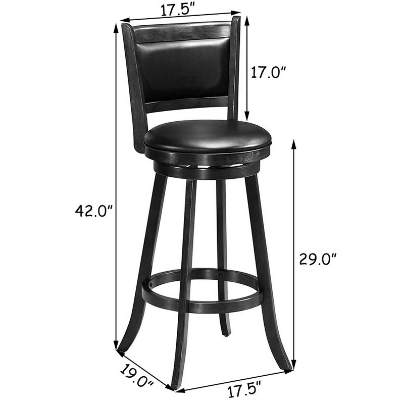 Costway Set of 2 29'' Swivel Bar Height Stool Wood Dining Chair Barstool Black, 2 of 11