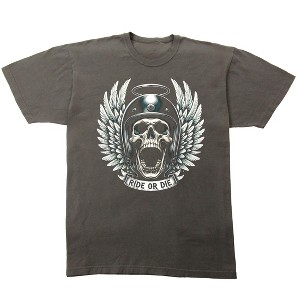 Skull with Wings and Halo, Ride or Die, Helmet on Black Pepper Vintage Short Sleeve Adult T-Shirt - 1 of 3