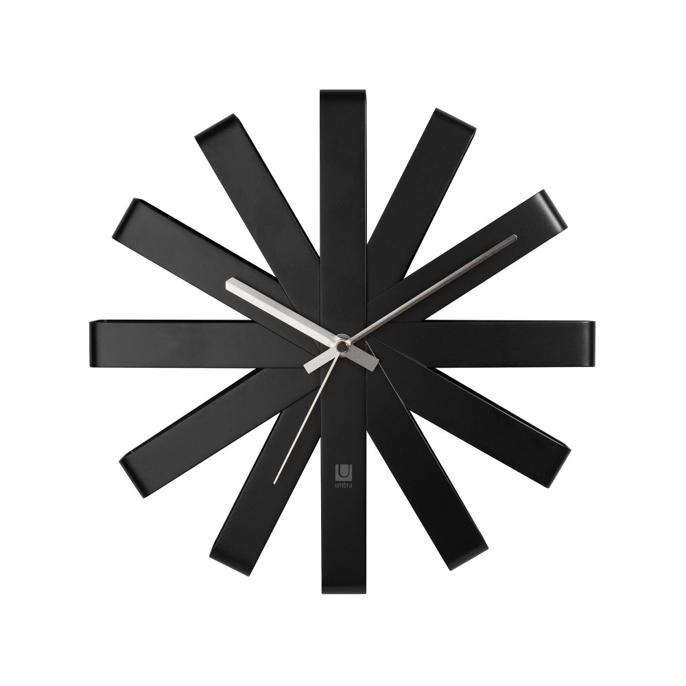 Photos - Wall Clock Umbra Ribbon Wood  Black - : Modern Steel Analog Timepiece, Indoor Decorative Novelty Shape 