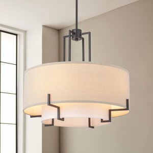 Rennnsan Dravelle 25" W 4 - Light Tiered Linen Bohemian Dimmable Chandelier in Brown - 1 of 4