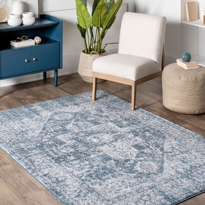 Blue 4' x 6' Synthetic Medallion Reversible Area Rug