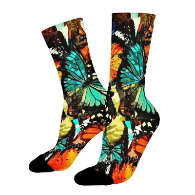 Colorful Butterfly Women Printed Crew Socks Funny Funky Socks Soft Polyester Novelty Gifts for Artists Men