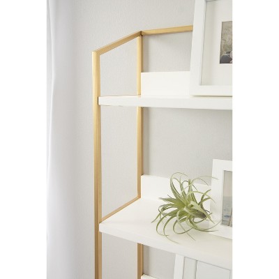 Elegant White and Gold 3-Tier Floating Wooden Wall Shelf