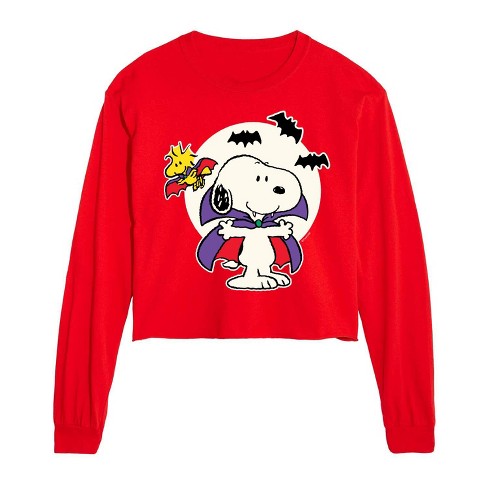 - Peanuts - Snoopy Vampire Glow Cropped Long Sleeve T-Shirt - image 1 of 3