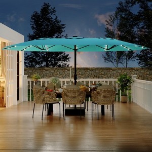 15FT Outdoor Double-Sided Large Patio Umbrella with Base, Rectangle Market Umbrella Outside Umbrellas for Poolside Lawn Backyard - 1 of 4