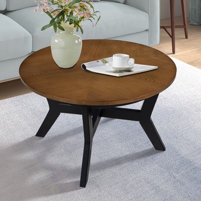 CAVINAS Coffee Tables for Living Room Round Coffee Table Farmhouse Circle Wood Center Table Tea Table with Walnut Top for Apartment