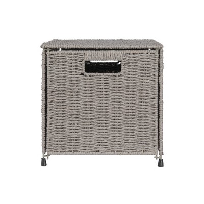 Gray Handwoven Paper Rope Storage Chest with Hinged Lid and Handles