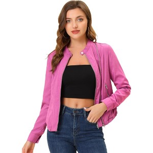 INSPIRE CHIC Women's Stand Collar Zip Up Biker Lightweight Moto Jacket - 1 of 4