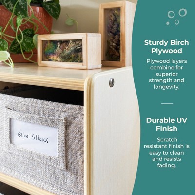 Natural Wood 8-Cubby Kids' Storage Organizer with Fabric Bins