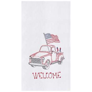 C&F Home Patriotic July Fourth Red Truck Flour Sack Embroidered Kitchen Towel