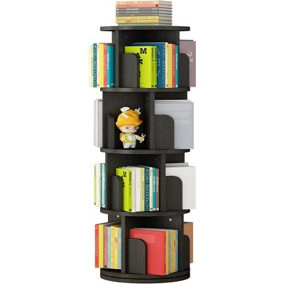 Rotating Bookshelf, 4 Tier Floor Standing Small Corner Bookshelf 360 Display Wood Bookcase Storage Rack