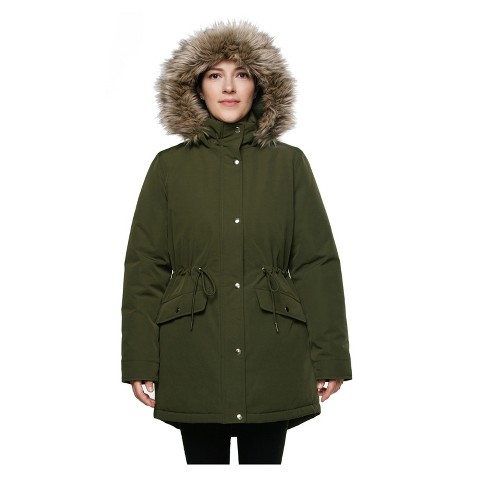 Женские куртки Rokka&Rolla Women's Mini Fur Lined Parka Coat-Olive, size Medium