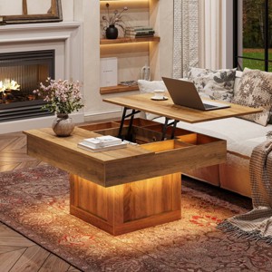 WOWLIVE Lift Top Coffee Table with Hidden Storage & LED light Strip, CT017 - 1 of 4