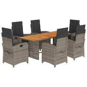vidaXL 7 Piece Patio Dining Set - Gray PE Rattan - Includes Cushioned Reclining Chairs & Acacia Wood Table - Outdoor Garden/Backyard/Patio Furniture - 1 of 4