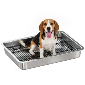 PawHut Dog Potty Tray Stainless Steel, Dog Training Tray for Small and Medium Dogs, for Porch, Bathroom, Balcony, 28" x 20" x 4" - 1 of 4
