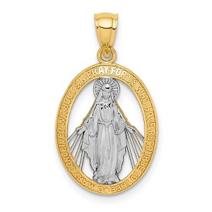 Black Bow Jewelry 14k Yellow Gold & White Rhodium Oval Miraculous Medal Pendant - 1 of 4
