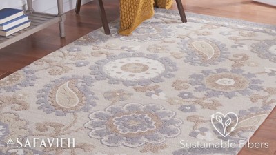 Handmade Gray Floral Tufted Wool Round Rug 36"