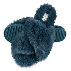 Jessica Simpson Womens Cross Band Plush Slide Slipper Slide - 1 of 4