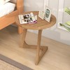 ResenkosSofa Table, End Table, Side Table,Teak Wood Side Table Round Sofa End Table with Slatted Tabletop Brown - 3 of 4