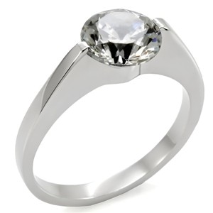 Slickblue Women’s Polished Stainless Steel Solitaire Ring, 8mm Round Clear CZ, Elegant Engagement Style, Size 5-10 - 1 of 4