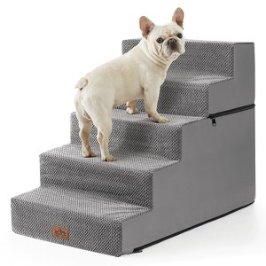 5-Tier Widened Support Pet Stairs, Non-Slip Foldable Dog Steps for Bed & Couch with Removable Cover - 1 of 4