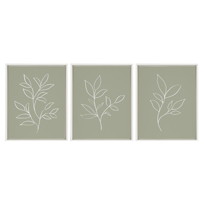 Kate and Laurel Sylvie Modern Sage Green Botanical Line Sketch Print 1, 2 and 3 Framed Canvas by The Creative Bunch Studio, 3 Piece 18x24, White, 2 of 7