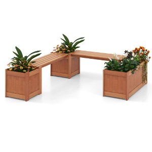 Tangkula Hardwood Wooden Planter Box w/ Seat 2-in-1 Raised Garden Bed & Bench Outdoor - 1 of 4