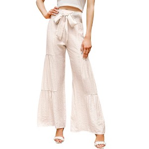 Clearlove Womens Wide Leg Palazzo Pants Belted High Waist Casual Long Trousers with Pockets Travel Outfits - 1 of 4