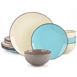 vancasso 12-Piece Multicolor Ceramic Set for 4 - Vibrant Mix of Colored Plates & Bowls - 1 of 4