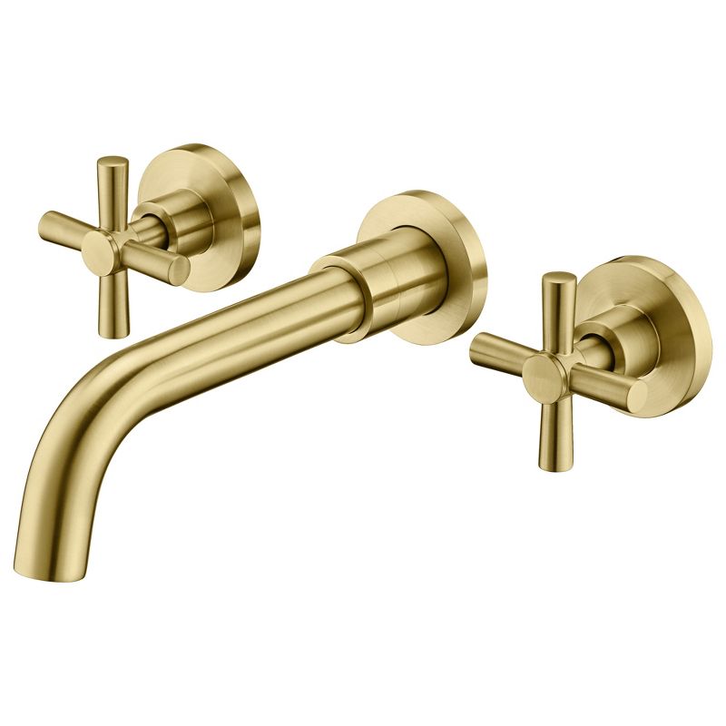 SUMERAIN Wall Mount Bathroom Faucet Two Cross Handles with Brass Rough-in Valve, Brushed Gold, 1 of 8