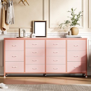 63" Wide Fabric TV Stand with 14 Drawers – Large Entertainment Center for 65-75 Inch TVs with Built-in Power Outlets, for Bedroom Closet Living Room - 1 of 4