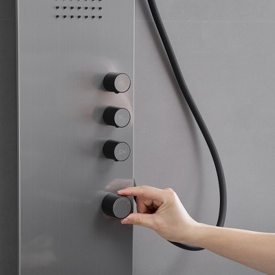 Brushed Nickel Multi-Function Shower Panel with Rainfall and Massage Jets