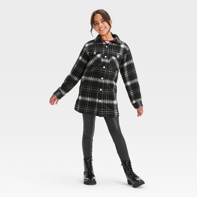  Girls' Cozy Lined Plaid Shacket- art class™, 4 of 7