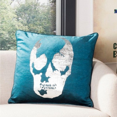 Romey Dark Green Skull Graphic Print 20" Square Pillow