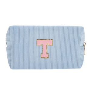 Unique Bargains Corduroy Rectangular Letter Makeup Bag Sky Blue 1 Pc - 1 of 4