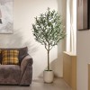 DR.Planzen 6/7/8FT Single-Trunk Artificial Olive Tree in White Oval Planter, Slim Faux Tree Fake Olive Plant for Indoor/Outdoor Home Decor - 3 of 4