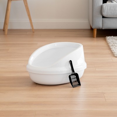 Large White High-Sided Oval Cat Litter Pan with Scoop