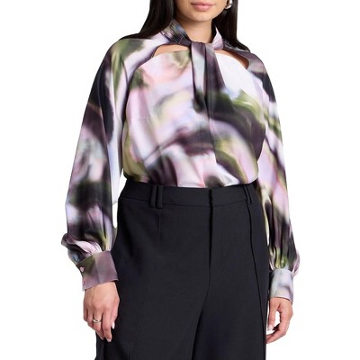 ELOQUII Women's Plus Size Neck Tie Top With Cut Outs