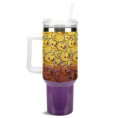 100 North Yellow Rubber Duck Cartoon Collage 40 oz. Stainless Steel, Large Water Bottle Coffee Mug, Spill & Leak Resistant, Thermal Travel Tumbler