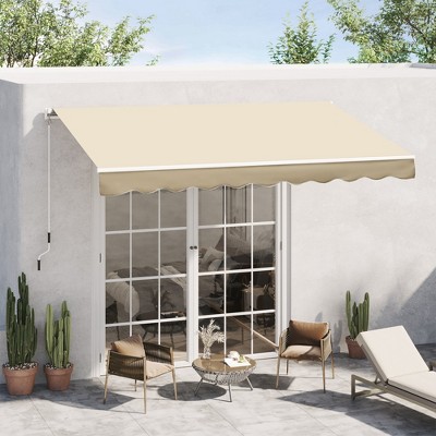 Beige 118'' Retractable Patio Awning with Aluminum Frame