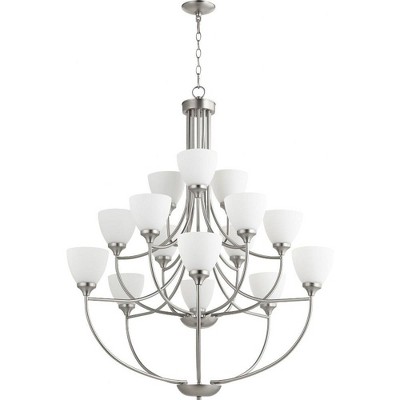 Quorum Lighting Enclave 15-Light Chandelier, Satin Nickel, 38.5 Width, 44 Height, Glass Material