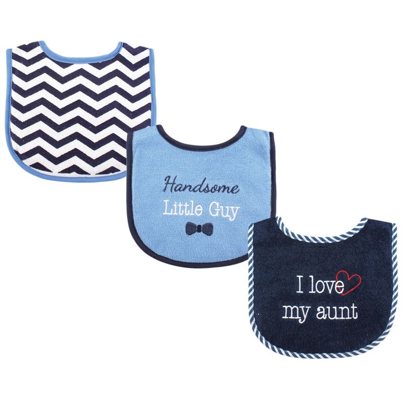 Luvable Friends Baby Boy Cotton Drooler Bibs with Fiber Filling 3pk, Boy Aunt, One Size, 1 of 3