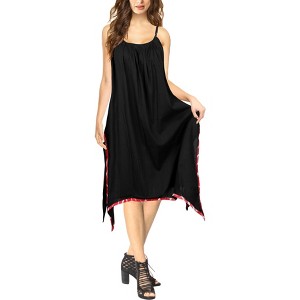 LA LEELA Women's Beachwear Summer Swim Beach Cover Ups for Swimwear Women Swimsuit Coverups for Women Strappy A Line Dress 1X Black, Solid - 1 of 3