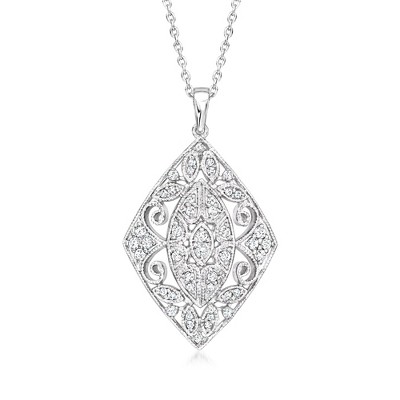 Ross-Simons 0.33 ct. t.w. Diamond Filigree Openwork Pendant Necklace in Sterling Silver Size 18