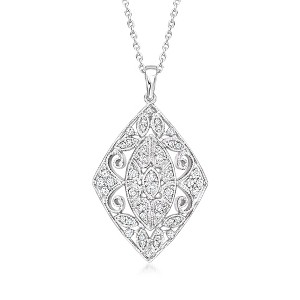 Ross-Simons 0.33 ct. t.w. Diamond Filigree Openwork Pendant Necklace in Sterling Silver Size 18 - 1 of 3